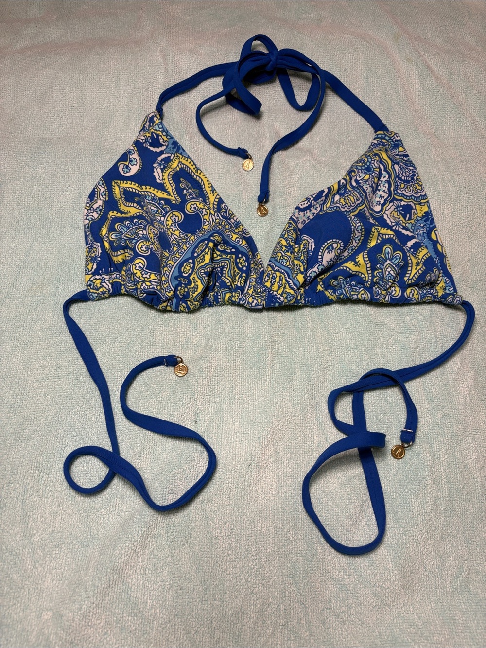 Lands' End Blue Paisley Bikini Top